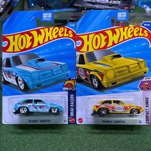 Hot wheels '76 Chevy Chevette Toy Cars - Blue and Yellow